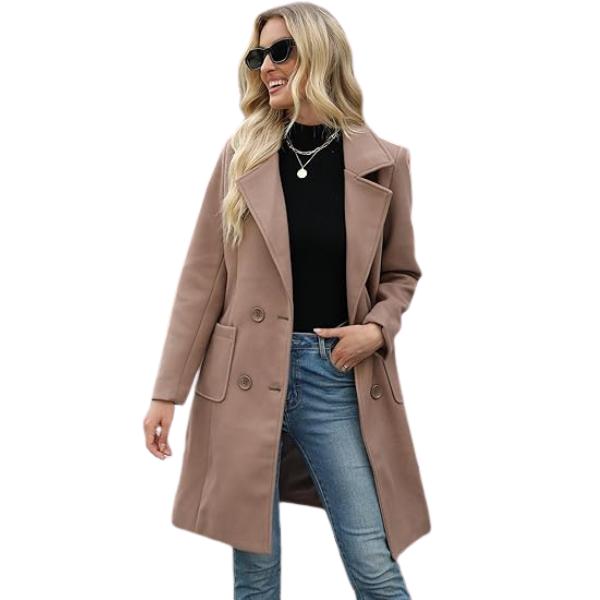 LUCIA™ - Women’s Camel Wool Blend Double-Breasted Mid-Long Coat