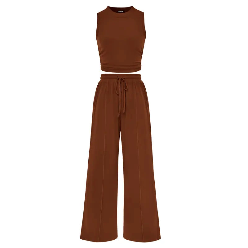 YUMI™ – Wide Leg Pants & Cropped Top Lounge Set