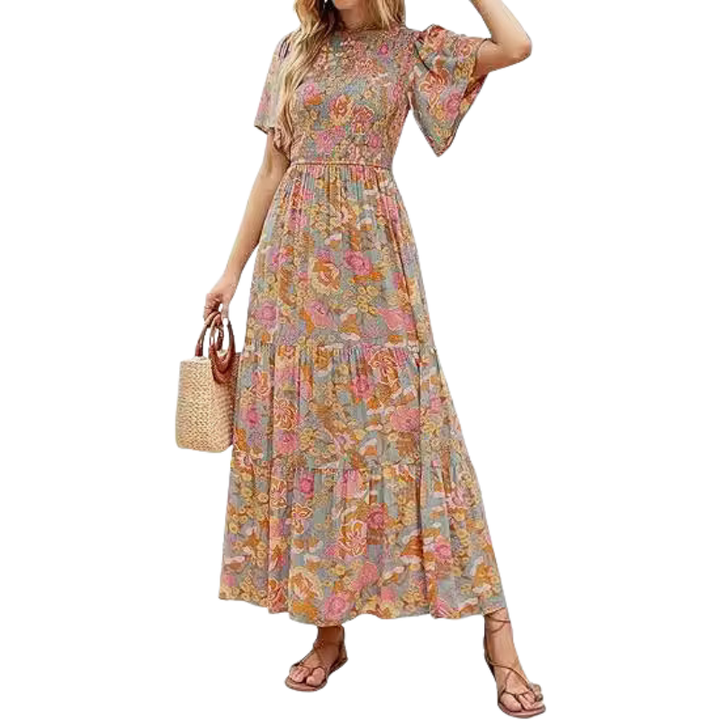 GINA™ – Comfy Floral Flutter Sleeve Dress