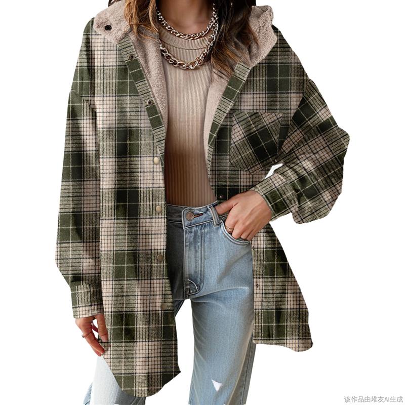 MARIE™ - Flannel Hooded Plaid Shacket Thick Winter Fleece Coat