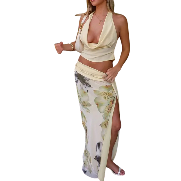 RUTH™ – Elegant Backless Crop and Maxi Skirt Set