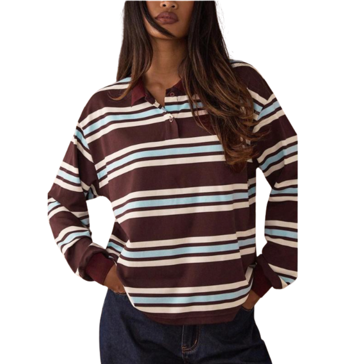 VILMA™ – Classic Stripe Long Sleeve Collared Pullover