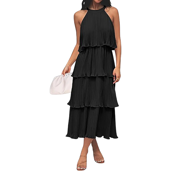 KERRIE™ – Elegant Halter Neck Layered Midi Dress