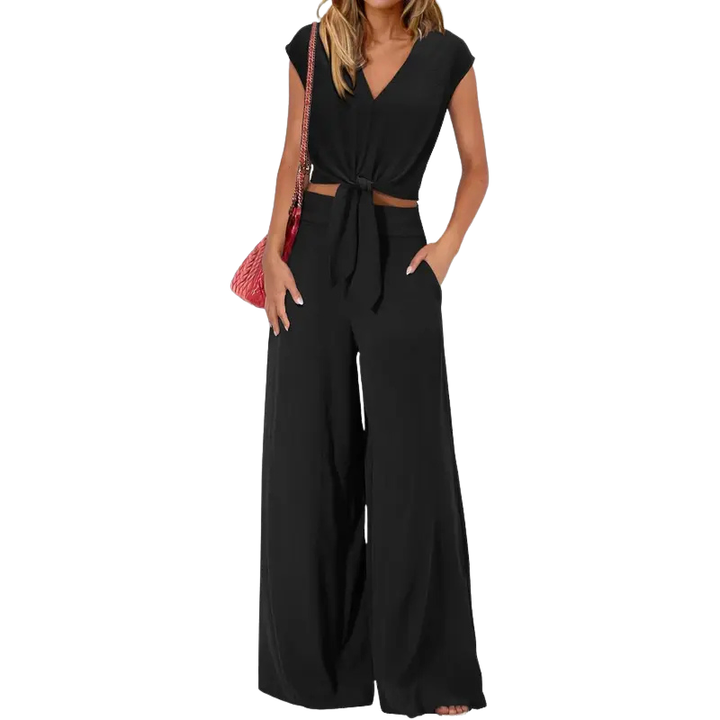 GLENDA™ – Chic Crop Top and Classic Wide Leg Pants Set