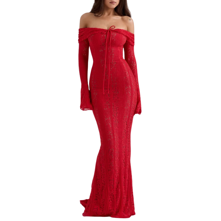 JODY™ – Elegant Off-Shoulder Lace Contrast Dress