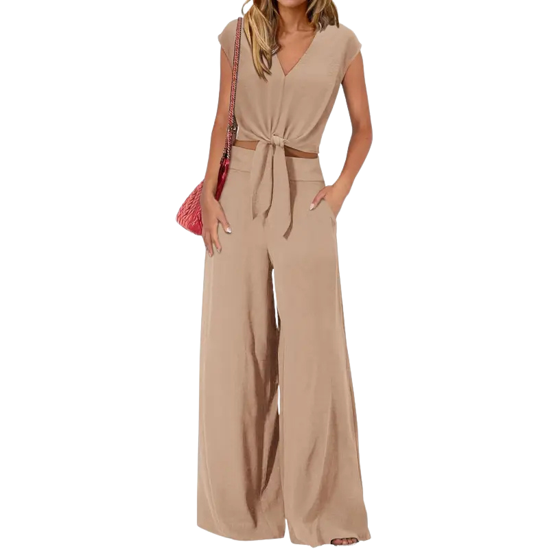 GLENDA™ – Chic Crop Top and Classic Wide Leg Pants Set