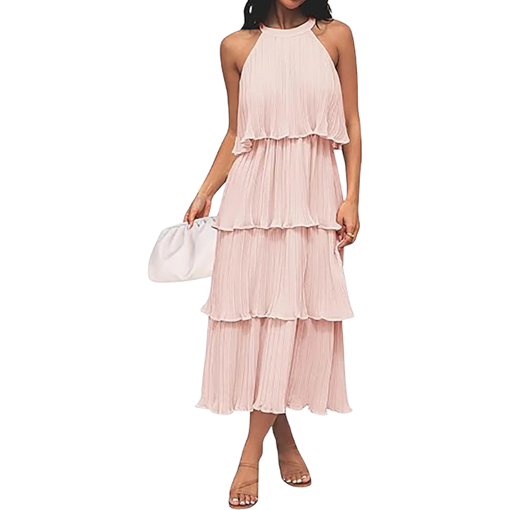 KERRIE™ – Elegant Halter Neck Layered Midi Dress