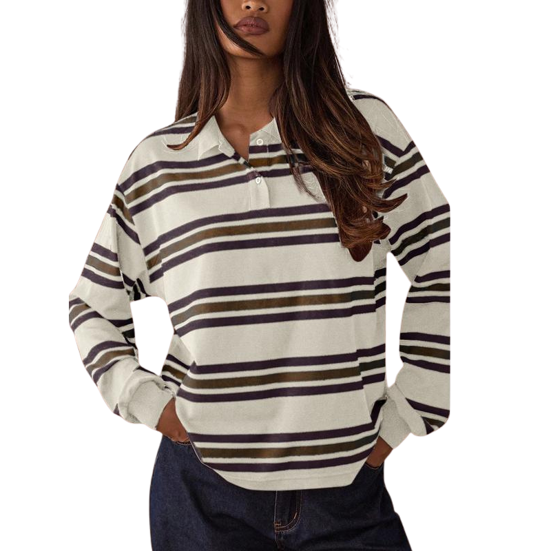 VILMA™ – Classic Stripe Long Sleeve Collared Pullover