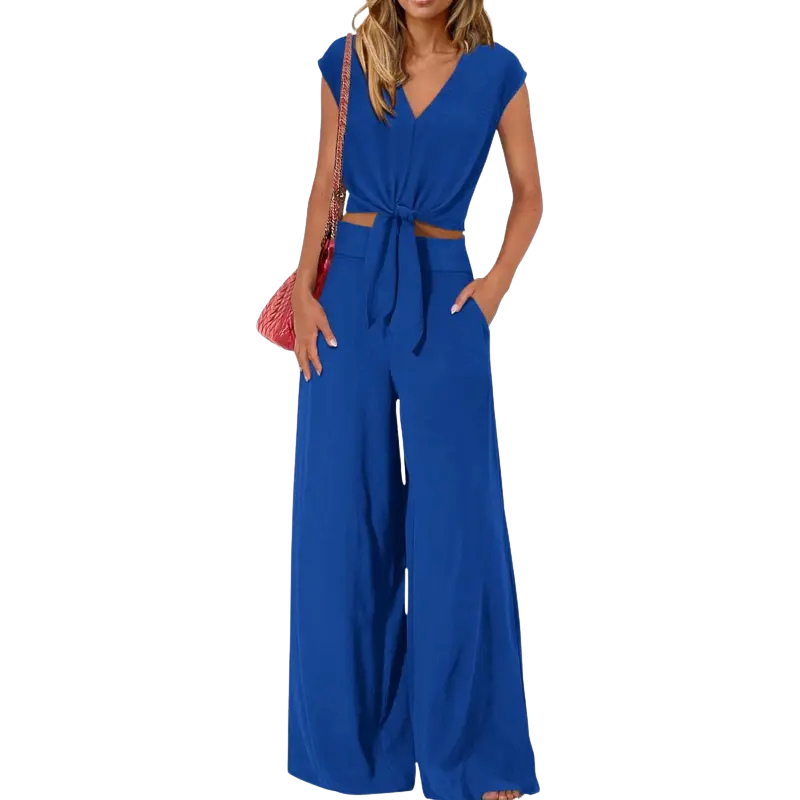 GLENDA™ – Chic Crop Top and Classic Wide Leg Pants Set