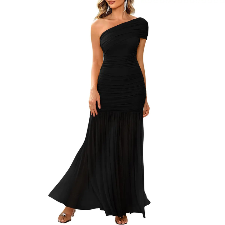 BEA™ – Elegant Ruched One Shoulder Evening Dress