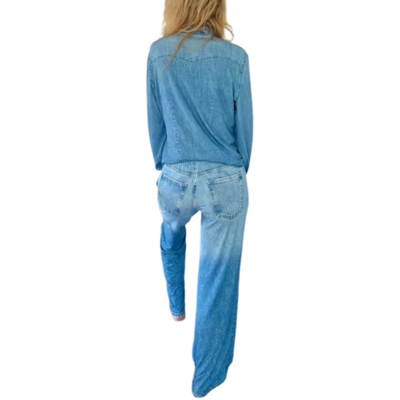 FRANCES™ – Casual Denim Button-Up Shirt and Wide-Leg Jeans