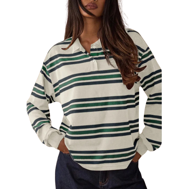 VILMA™ – Classic Stripe Long Sleeve Collared Pullover