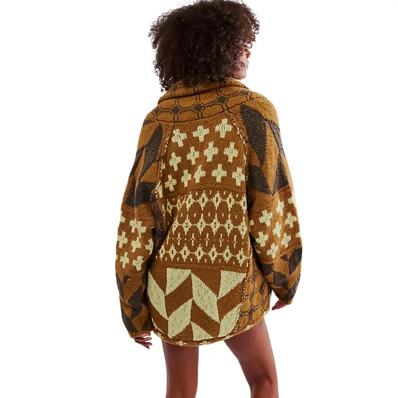 GEORGINA™ – Oversized Print Knit Coat with Button Down Collar