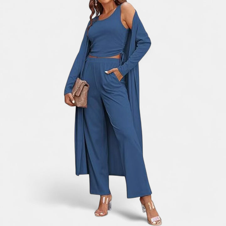 SANORA | Casual Lightweight Three Piece Long Cardigan Drawstring Top and Pants Sleepwear