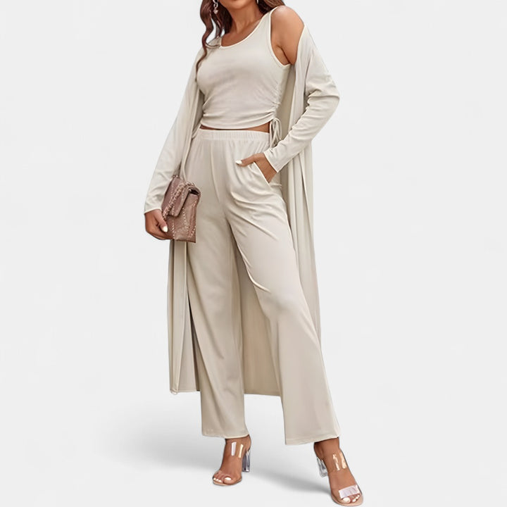 SANORA | Casual Lightweight Three Piece Long Cardigan Drawstring Top and Pants Sleepwear