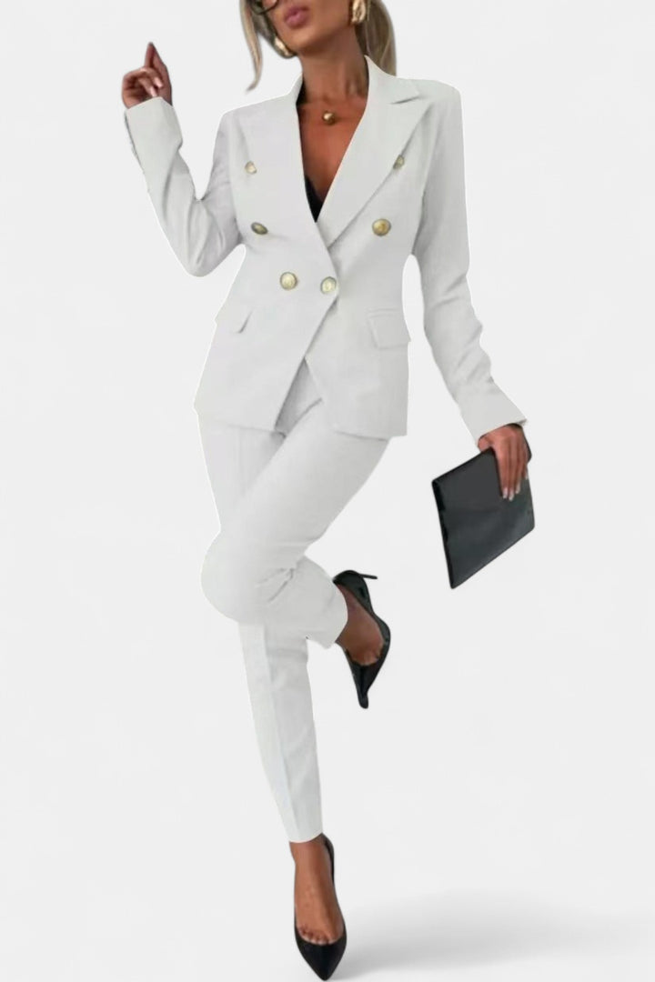 PENNIE | Classy Collar Blazer and Flared Pants Set