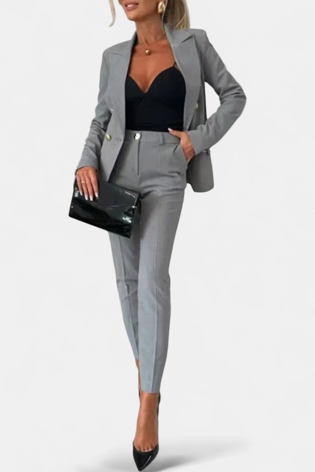 PENNIE | Classy Collar Blazer and Flared Pants Set