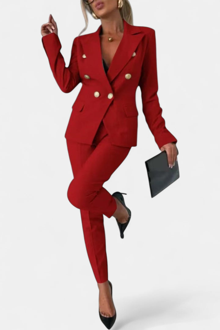 PENNIE | Classy Collar Blazer and Flared Pants Set