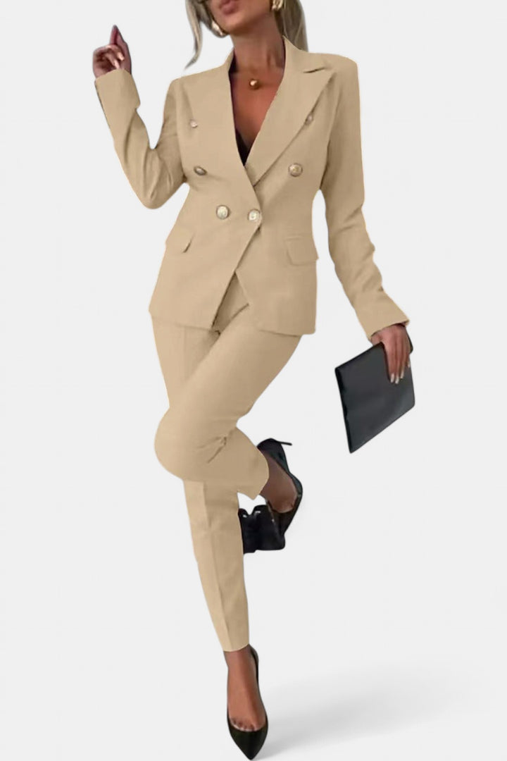 PENNIE | Classy Collar Blazer and Flared Pants Set
