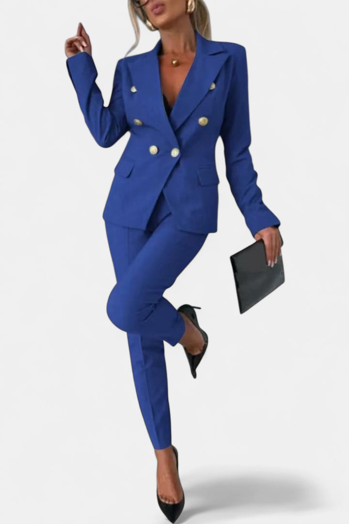 PENNIE | Classy Collar Blazer and Flared Pants Set
