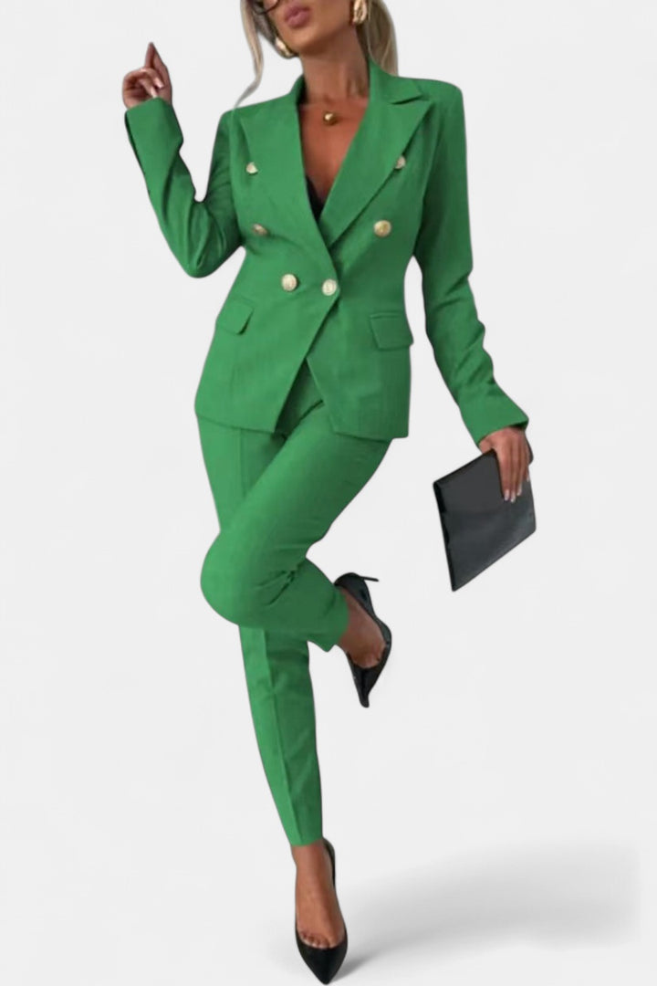 PENNIE | Classy Collar Blazer and Flared Pants Set