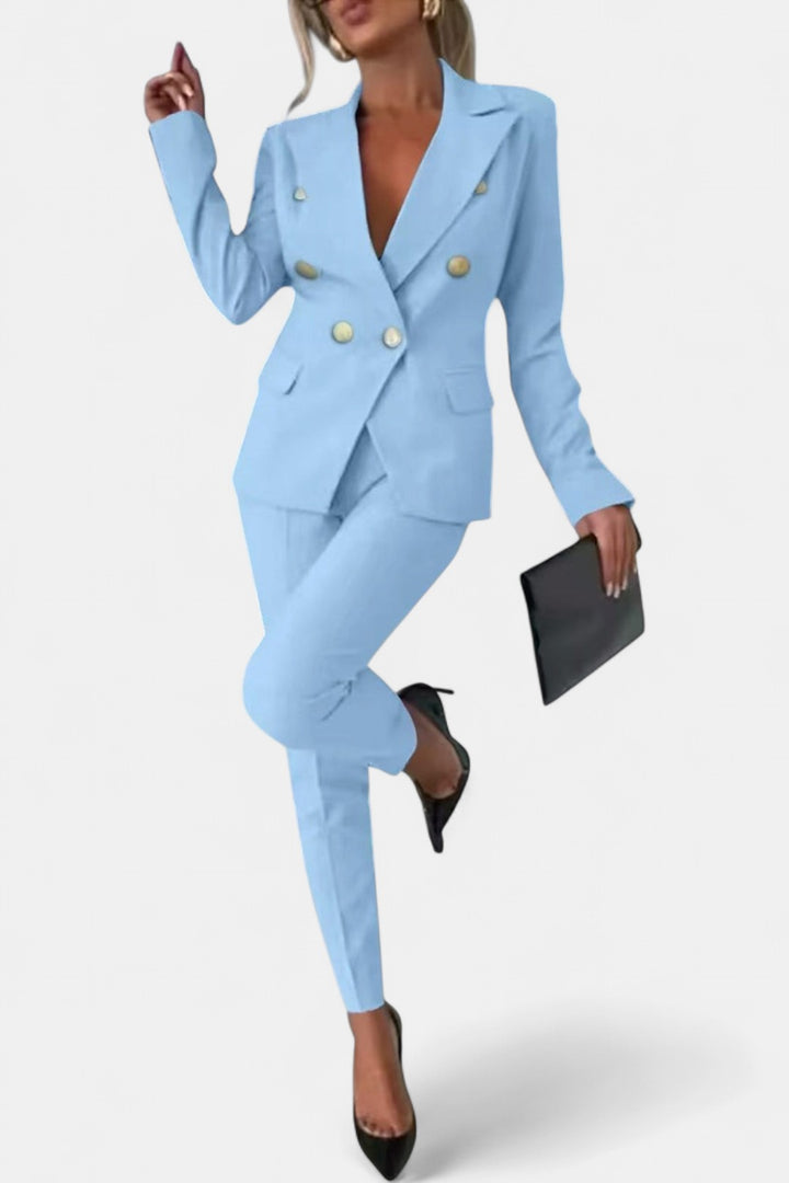 PENNIE | Classy Collar Blazer and Flared Pants Set