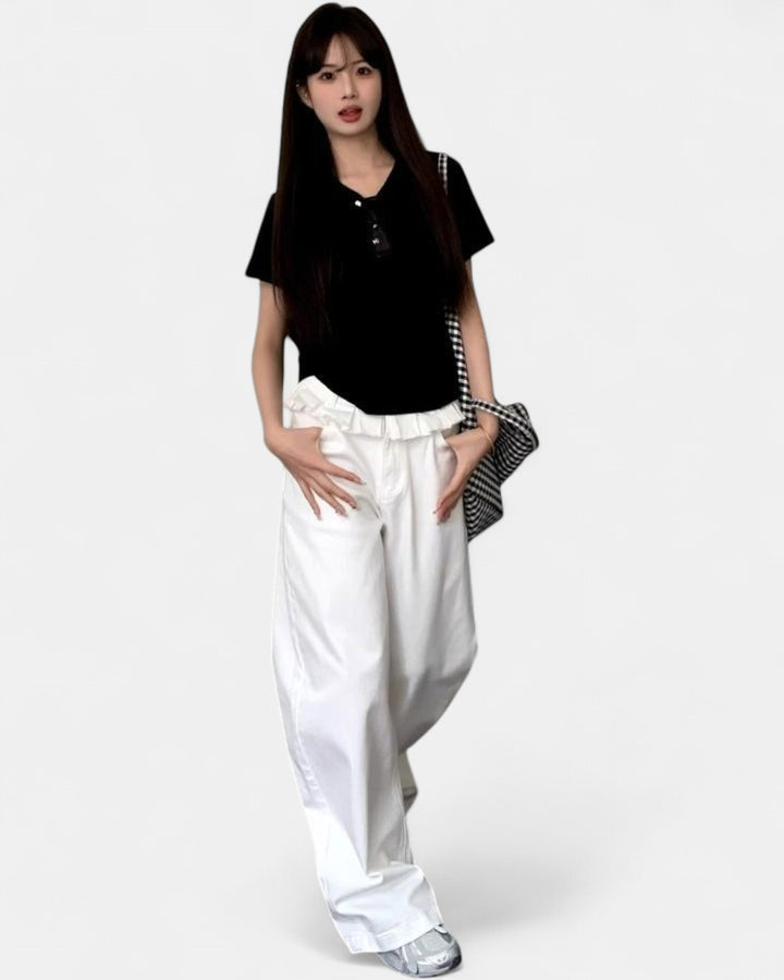 PAISLEY | Elegant Lace-Trimmed Wide-Leg Jeans