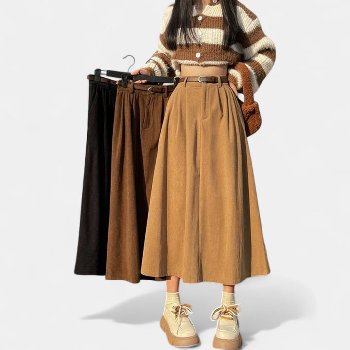 ESTELLE | Classic Belt Corduroy Midi Skirt