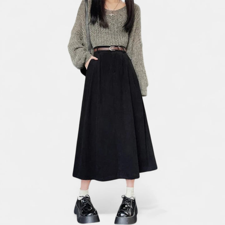 ESTELLE | Classic Belt Corduroy Midi Skirt