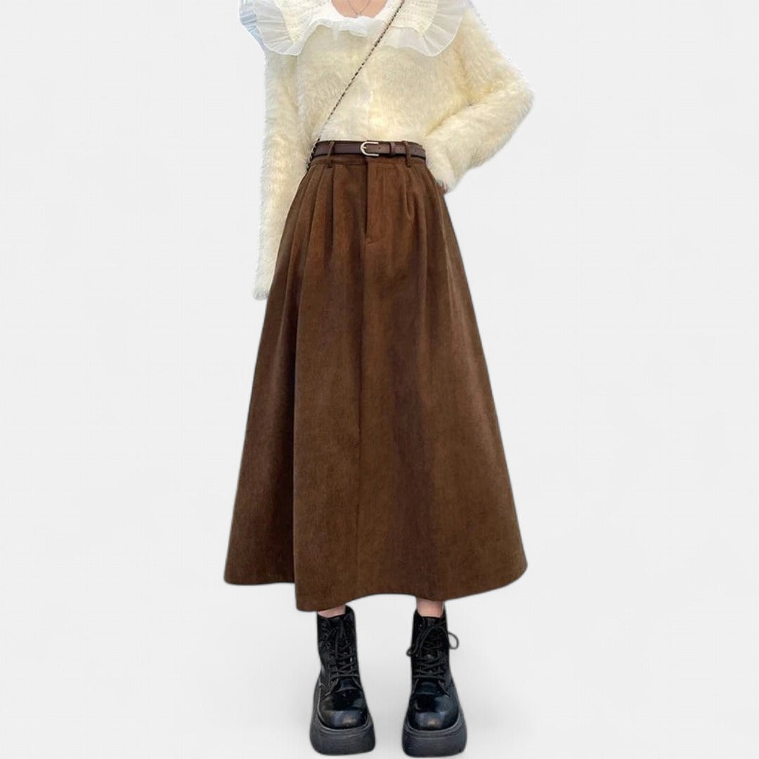 ESTELLE | Classic Belt Corduroy Midi Skirt