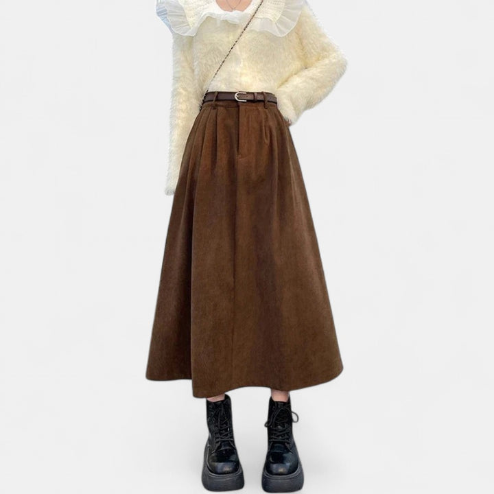 ESTELLE | Classic Belt Corduroy Midi Skirt