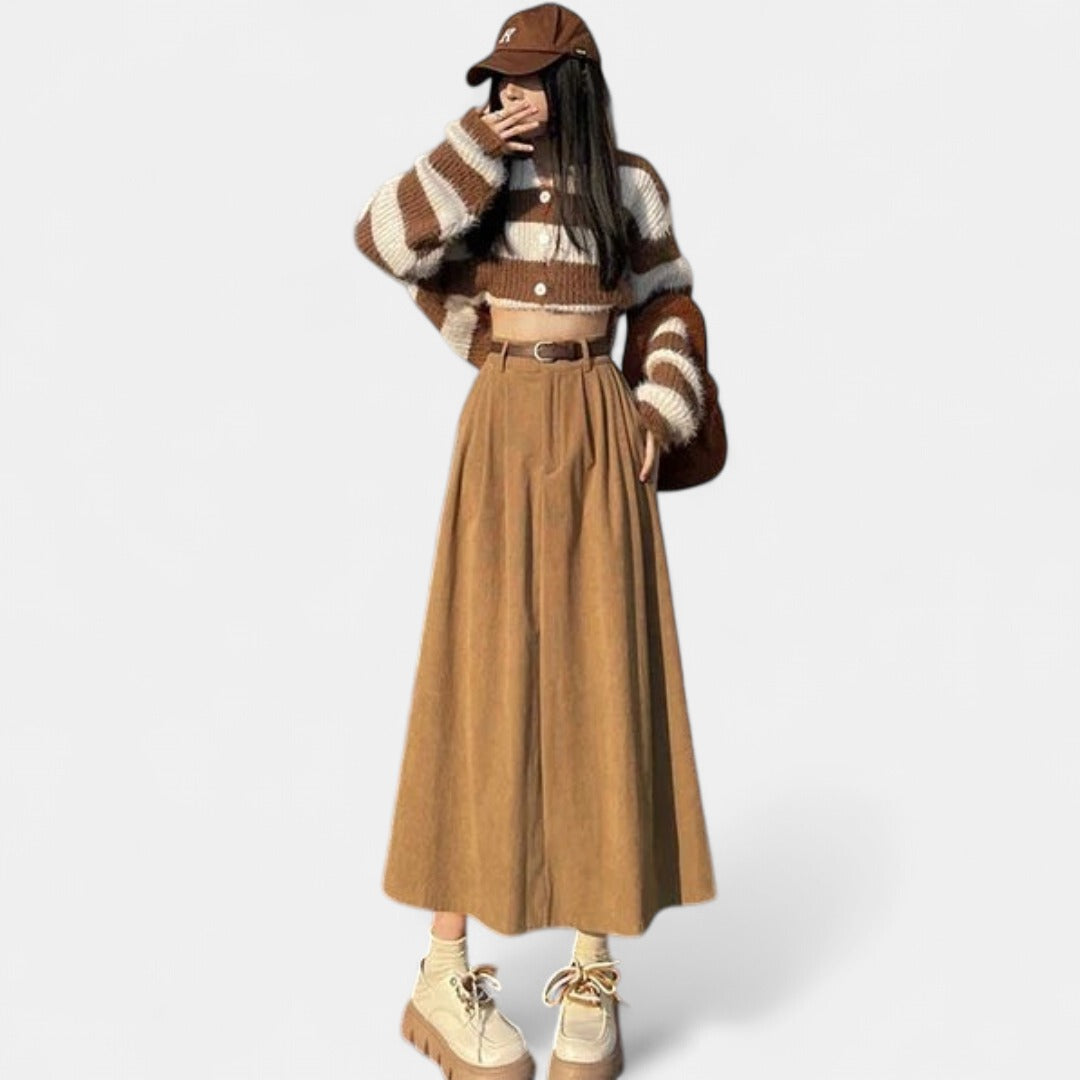 ESTELLE | Classic Belt Corduroy Midi Skirt