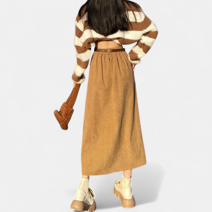 ESTELLE | Classic Belt Corduroy Midi Skirt
