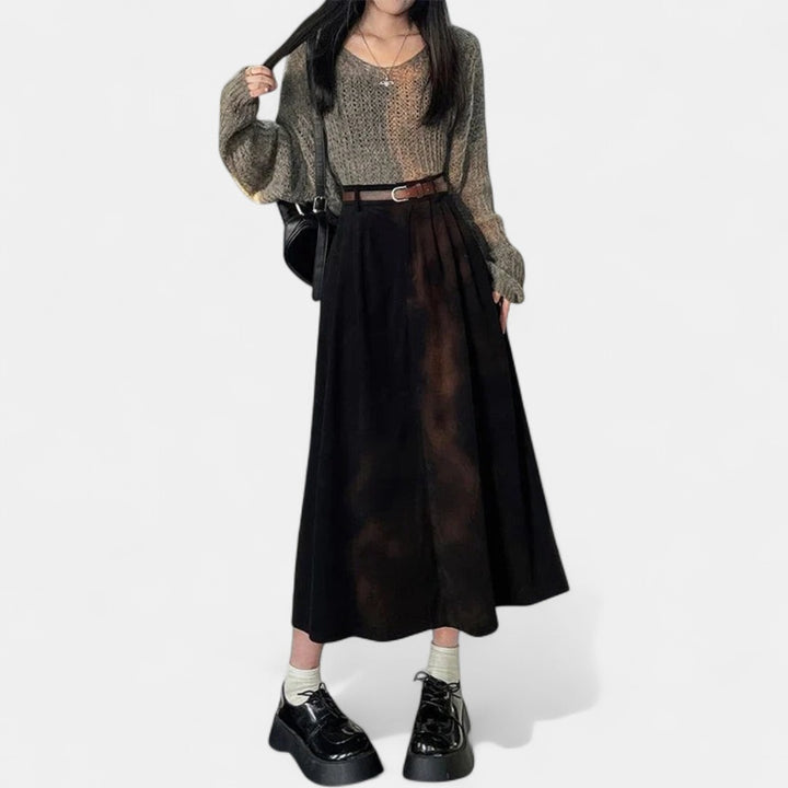 ESTELLE | Classic Belt Corduroy Midi Skirt