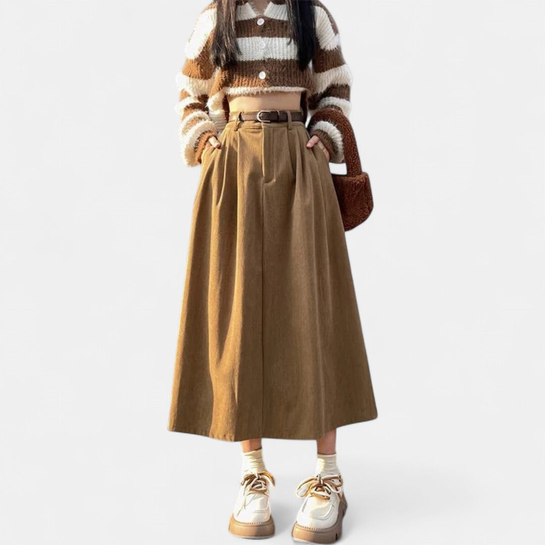 ESTELLE | Classic Belt Corduroy Midi Skirt