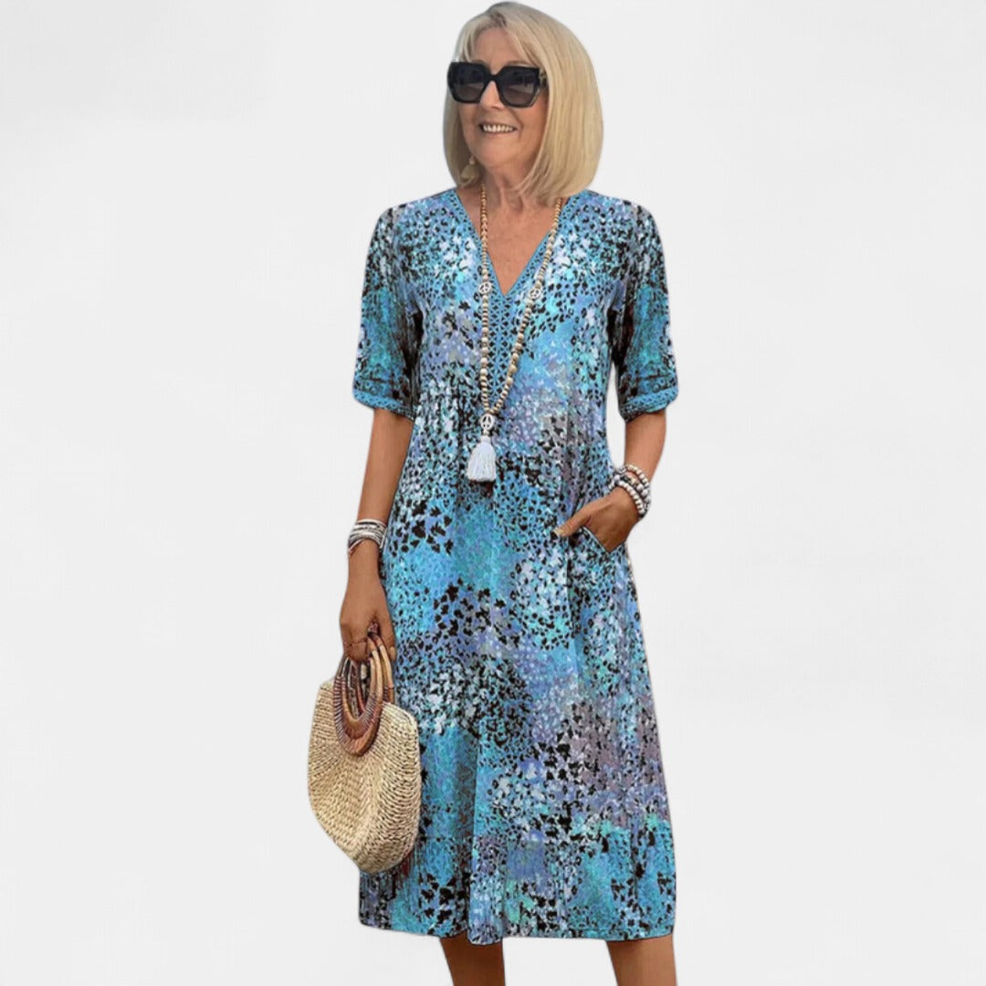 ASHLEY | Printed V-Neck Midi Dress