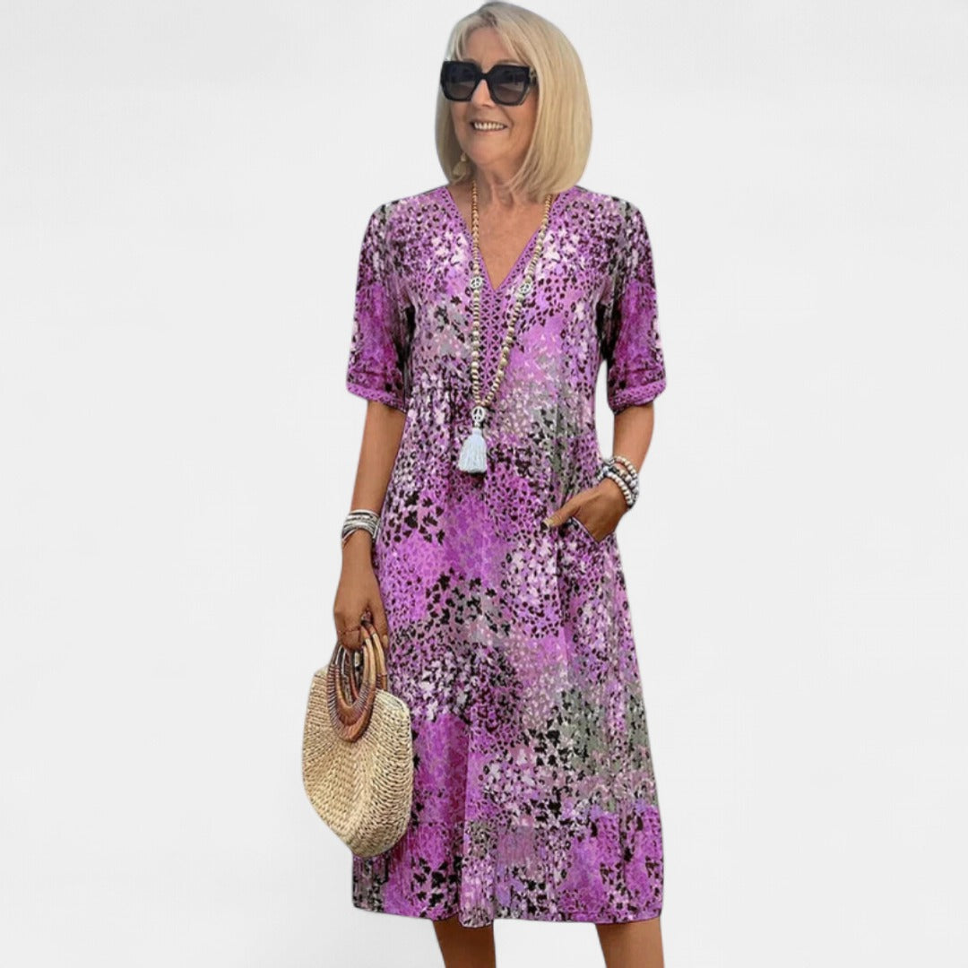 ASHLEY | Printed V-Neck Midi Dress