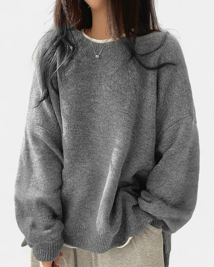 KIARA | Women's Drop Shoulder Split Hem Round Neck Sweater