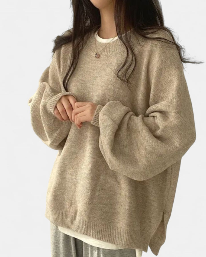 KIARA | Women's Drop Shoulder Split Hem Round Neck Sweater