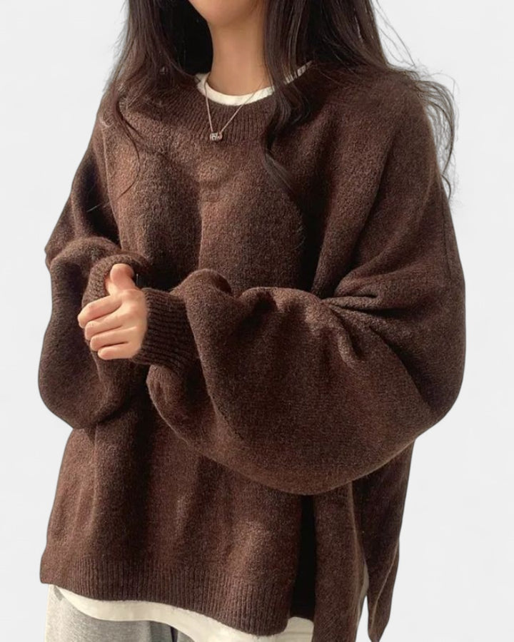 KIARA | Women's Drop Shoulder Split Hem Round Neck Sweater