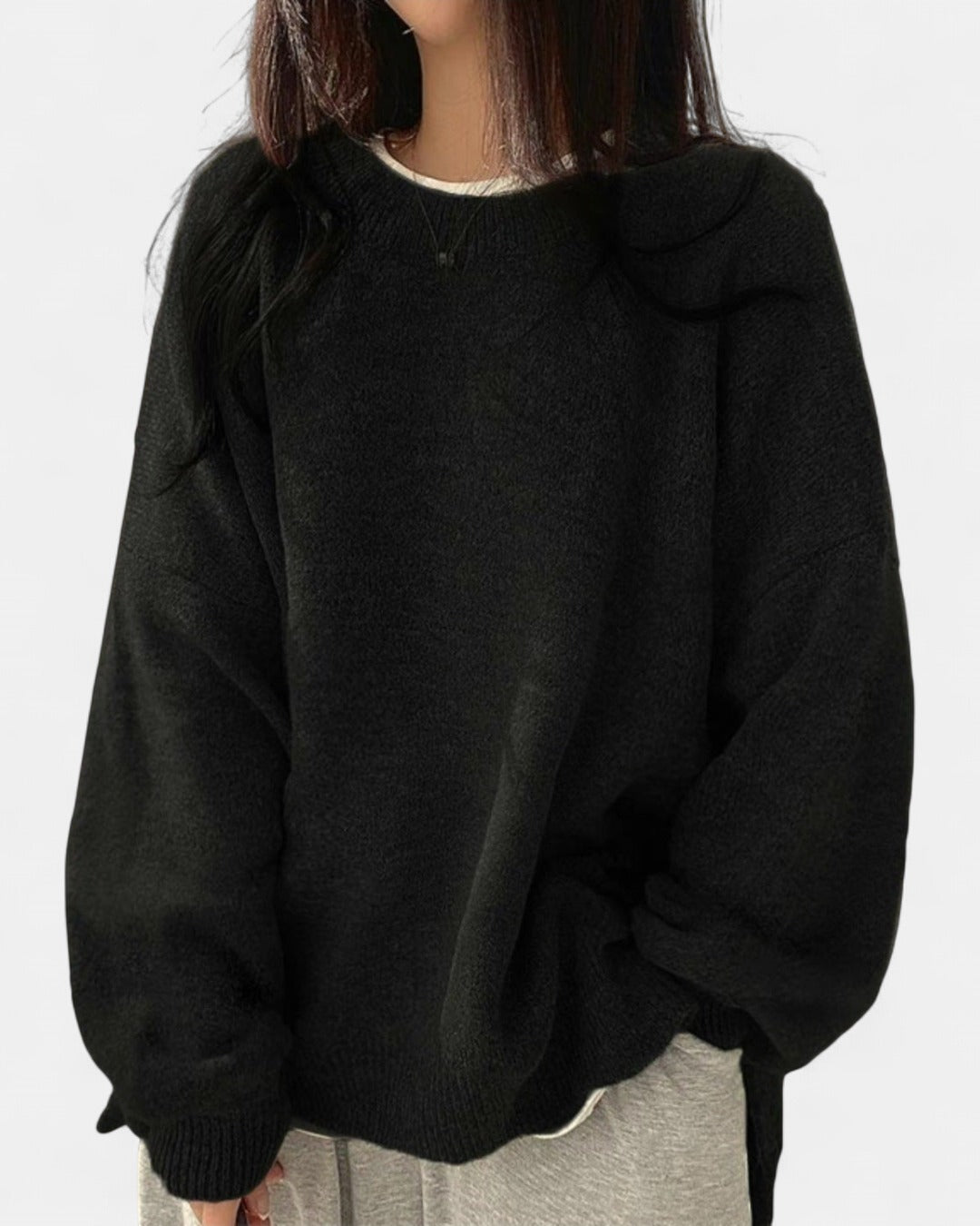 KIARA | Women's Drop Shoulder Split Hem Round Neck Sweater
