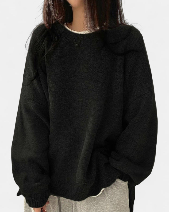 KIARA | Women's Drop Shoulder Split Hem Round Neck Sweater