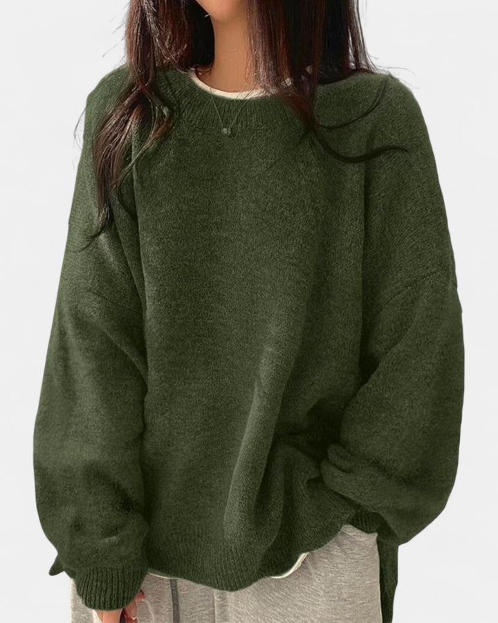 KIARA | Women's Drop Shoulder Split Hem Round Neck Sweater
