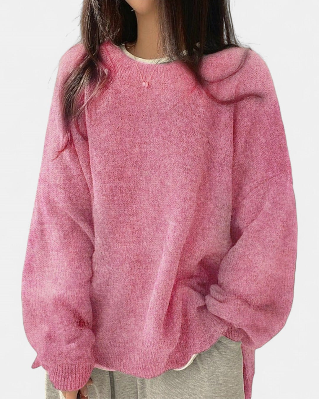 KIARA | Women's Drop Shoulder Split Hem Round Neck Sweater