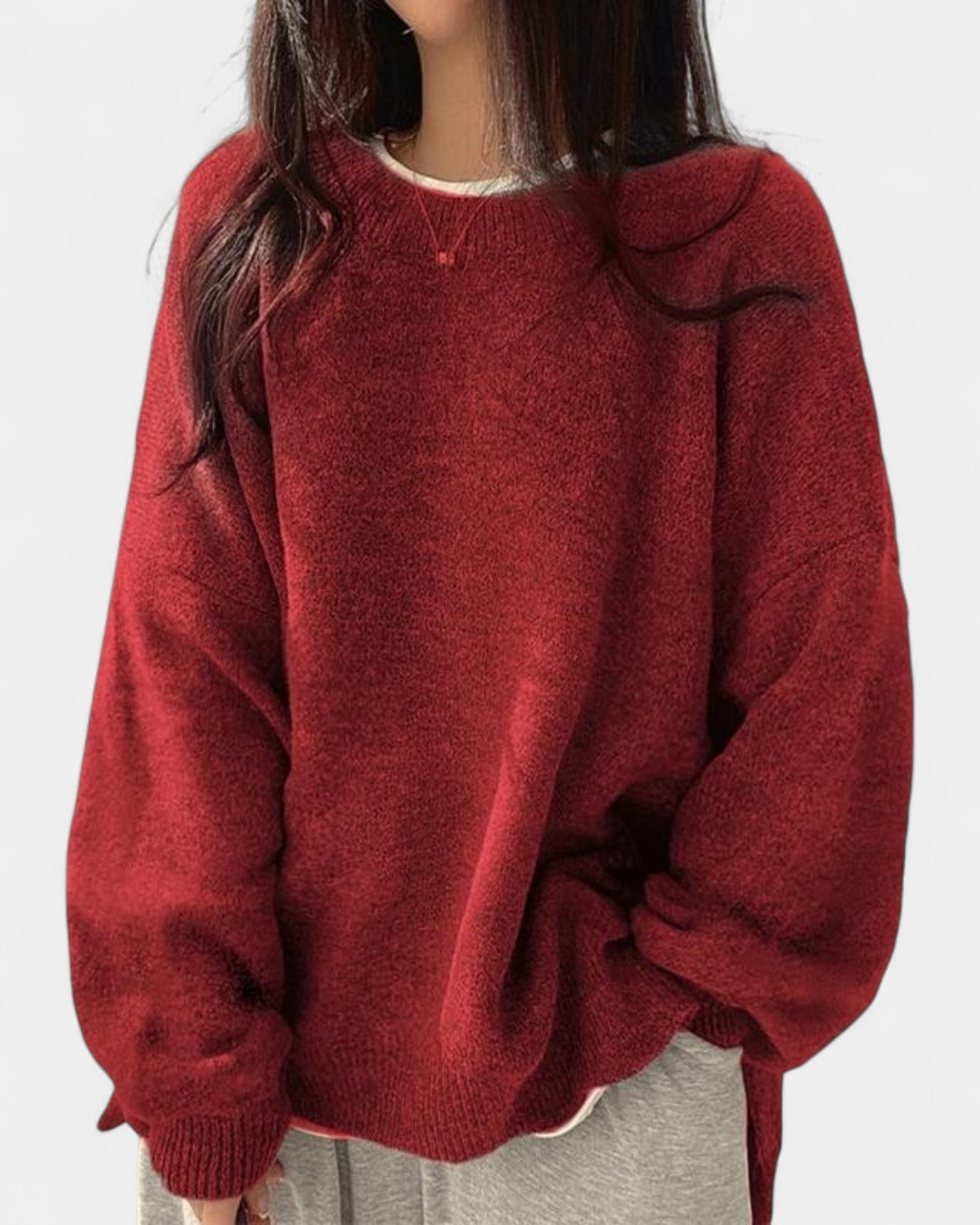 KIARA | Women's Drop Shoulder Split Hem Round Neck Sweater