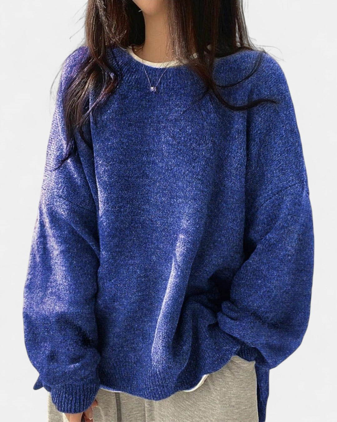KIARA | Women's Drop Shoulder Split Hem Round Neck Sweater