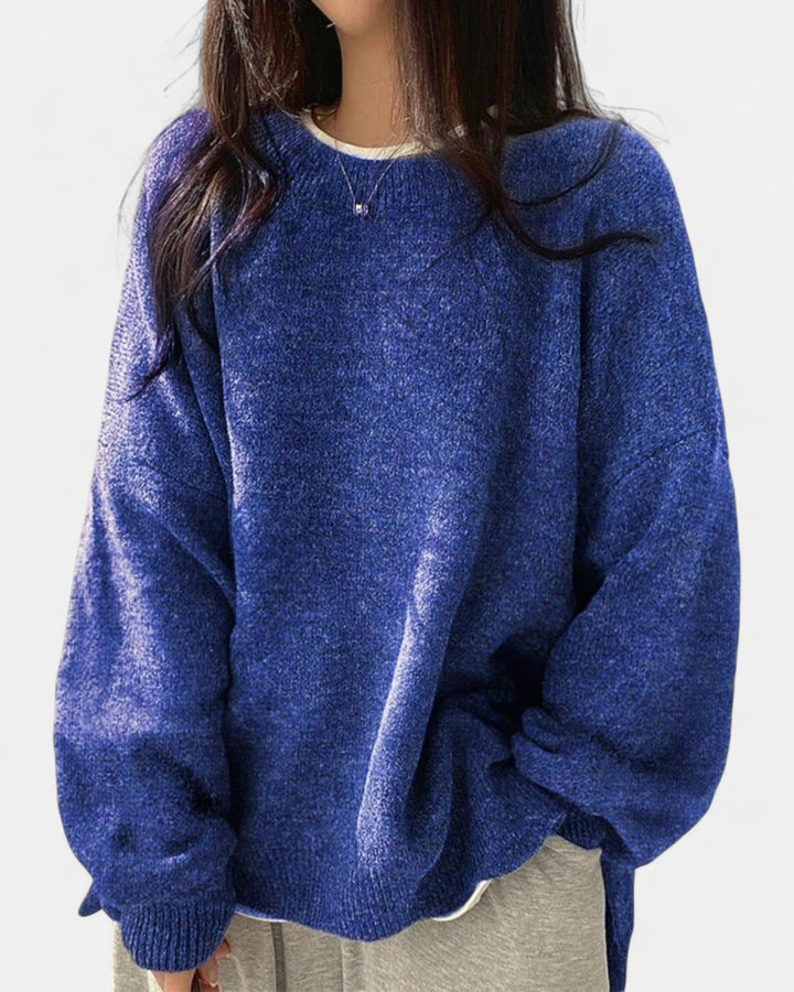 KIARA | Women's Drop Shoulder Split Hem Round Neck Sweater