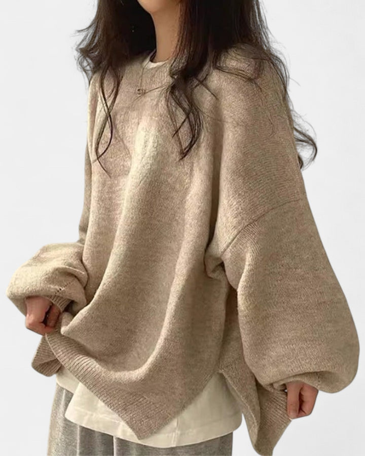 KIARA | Women's Drop Shoulder Split Hem Round Neck Sweater
