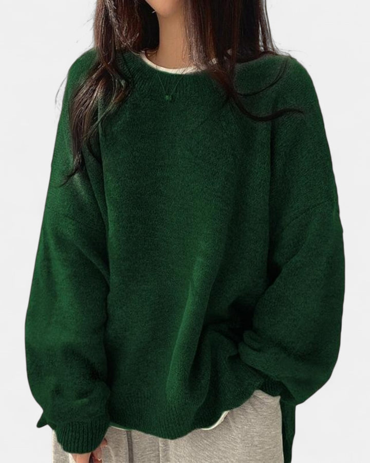 KIARA | Women's Drop Shoulder Split Hem Round Neck Sweater