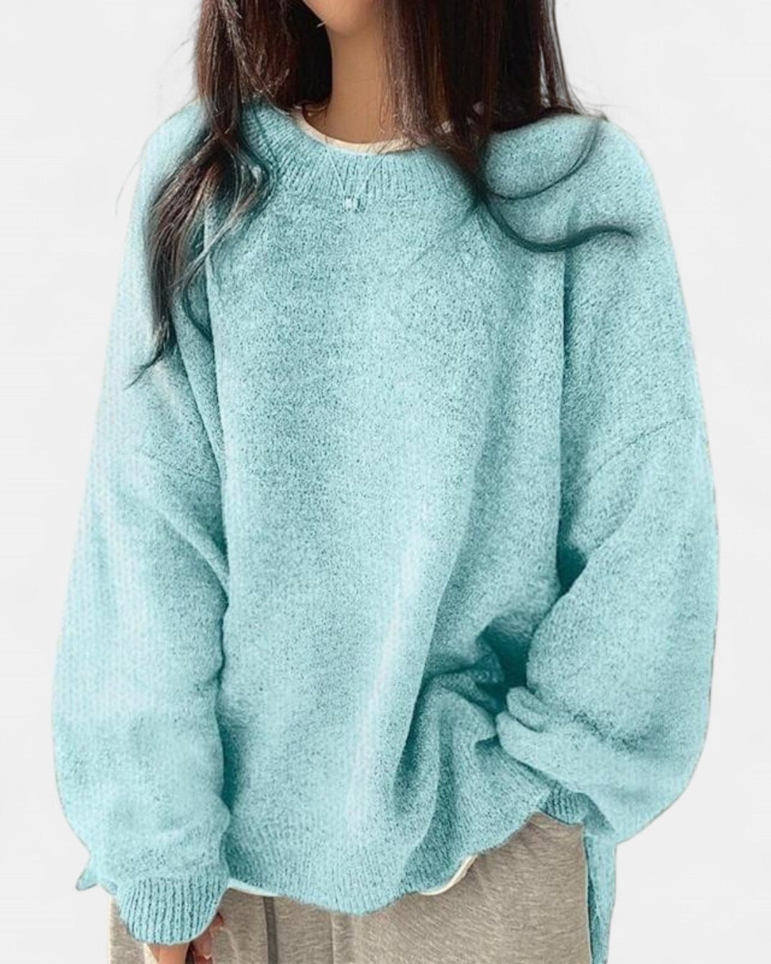 KIARA | Women's Drop Shoulder Split Hem Round Neck Sweater